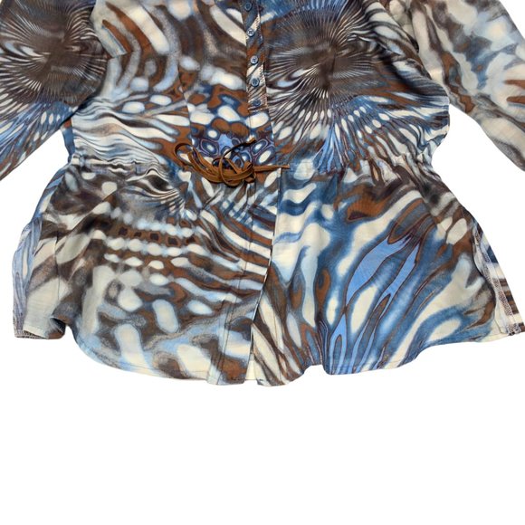 BIANCA of Germany Blue Tropical Print Silk Blend Waist Drawstring Tunic - Picture 10 of 11